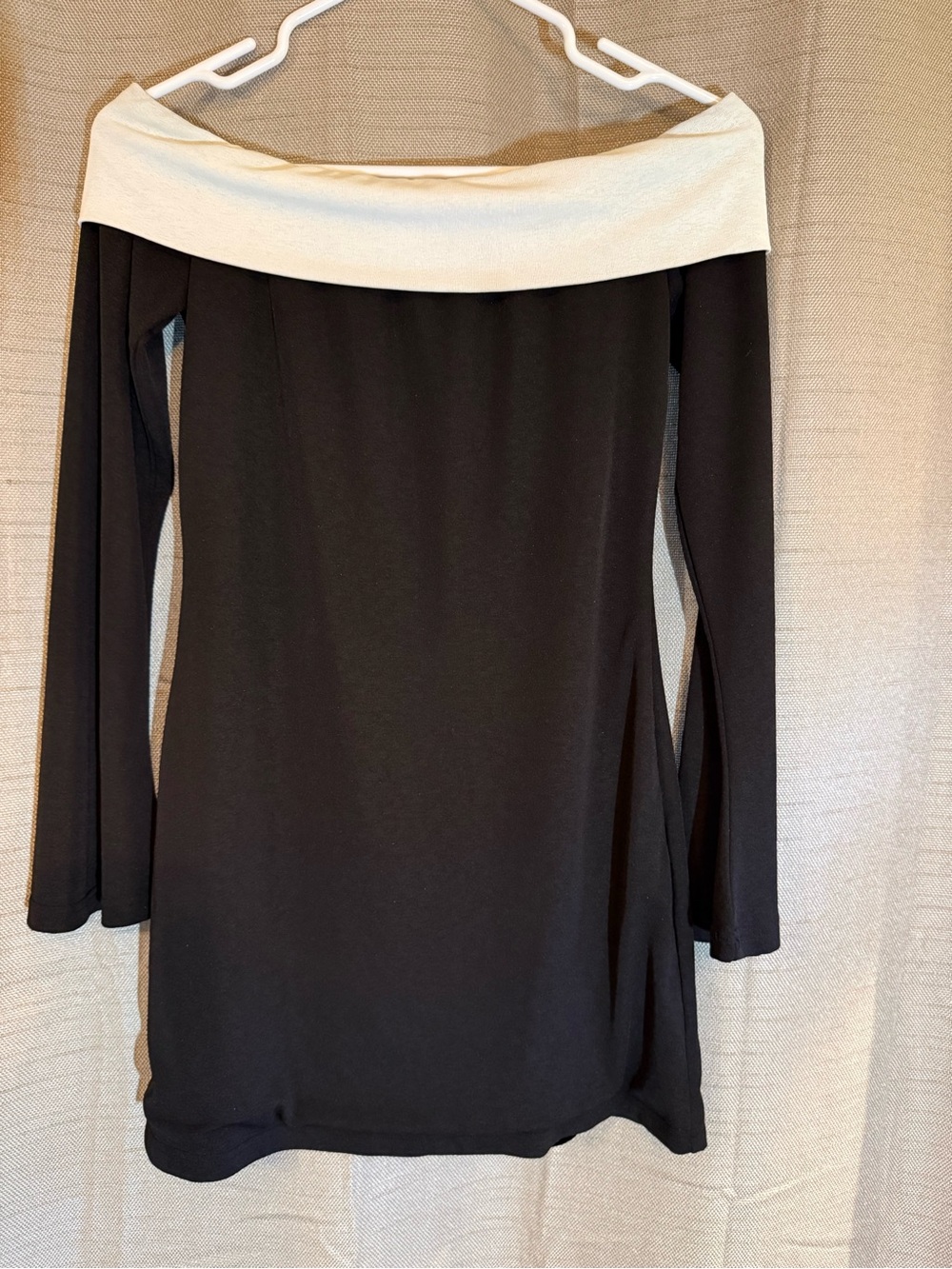 Princess Polly Off-Shoulder Black Dress with White Fold-Over Neckline